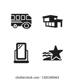 nature icon. 4 nature vector icons set. bus, modern building of a house and starfish icons for web and design about nature theme
