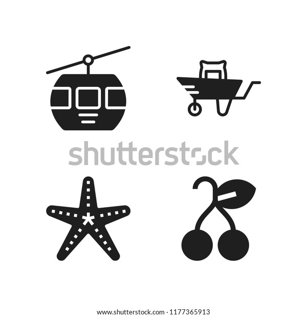 nature icon. 4 nature vector icons set. cherry,
cable car cabin and starfish icons for web and design about nature
theme