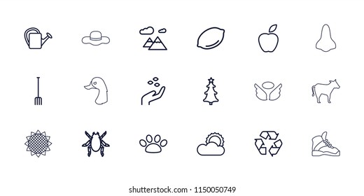 Nature icon. collection of 18 nature outline icons such as lemon, hand with seeds, beetle, apple, pitchfork, watering can, recycle. editable nature icons for web and mobile.