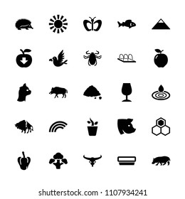 Nature icon. collection of 25 nature filled icons such as fish, apple, pepper, hog, hedgehog, bull skull, buffalo, pig, beetle. editable nature icons for web and mobile.