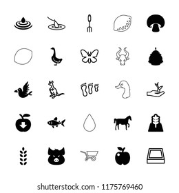 Nature icon. collection of 25 nature filled and outline icons such as pig, goose, apple, love bird, tree, horse, cangaroo, butterfly. editable nature icons for web and mobile.