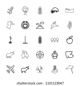 Nature icon. collection of 25 nature outline icons such as hippopotamus, pig, chameleon, animal paw, mountain, plant, rake, apple. editable nature icons for web and mobile.