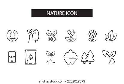 nature icon design vector art illustration plant , mountains and flowers icon set