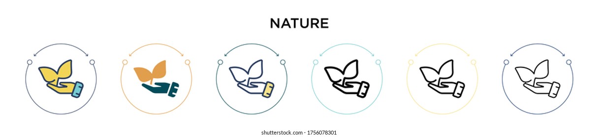 Nature icon in filled, thin line, outline and stroke style. Vector illustration of two colored and black nature vector icons designs can be used for mobile, ui, web