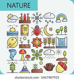 Natur Icon Line Flat Fill Icon Pack für herunterladene Logodateien und Elemente