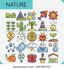 Nature icon line flat filled icon pack for download logos file and elements