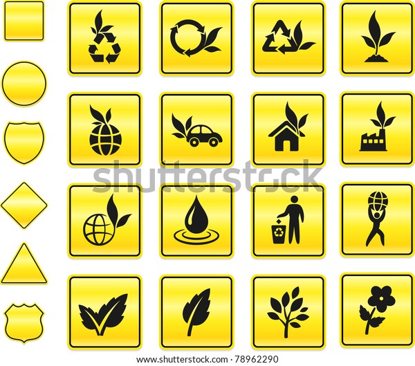 Nature Icon on Yellow Sign Button Collection\
Original Illustration