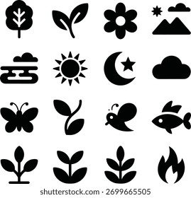 Design do Pacote de Ícones da Natureza | Coleção mínima de vetores planos