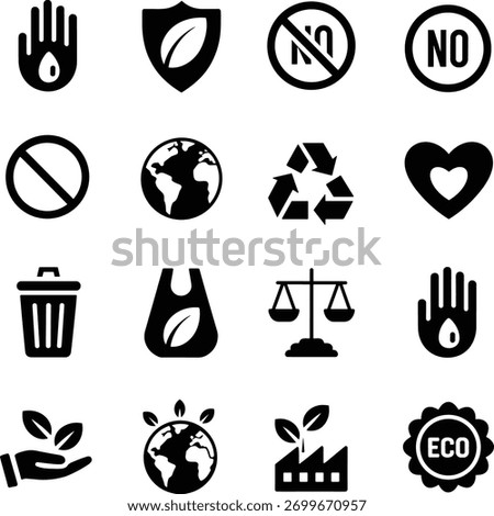Nature Icon Pack | Minimal Flat Black Vector of Earth Balance, Nature Hand, Eco Protection, and Environmental Symbols