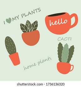 nature icon plants home hand drawn set
