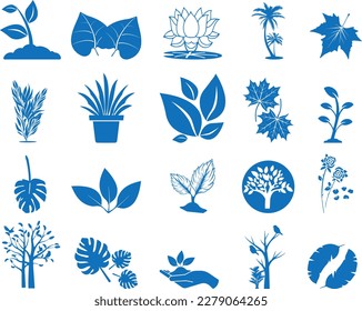 Nature icon set, 20 nature element icon set blue vector 