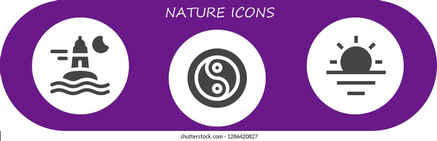  nature icon set. 3 filled nature icons. Simple modern icons about  - Ocean, Yin yang, Sunrise