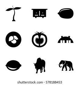 nature icon. Set of 9 nature filled icons such as plant, leaf, beehouse, elephant, buffalo, Lemon, lemon, tomato