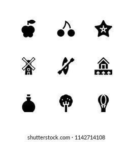 nature icon set. apple, windmill and tree vector icon for graphic design and web