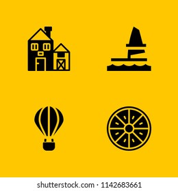 nature icon set. barn, hot air balloon and windsurf vector icon for graphic design and web
