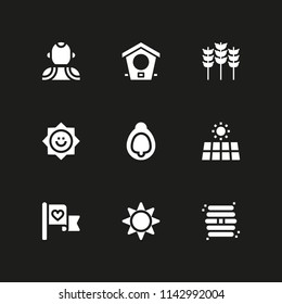 nature icon set. bird house, solar energy and sun vector icon for graphic design and web