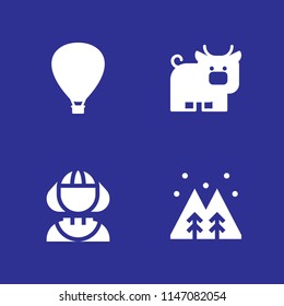 nature icon set. bull, hot air balloon and forest vector icon for graphic design and web