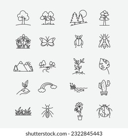 Nature Icon Set Collection, Editable Simple Design, Simple Illustration Elements