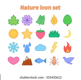 Nature icon set, colorful flat vector icons