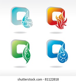Nature icon set: fire, water, leaf and air