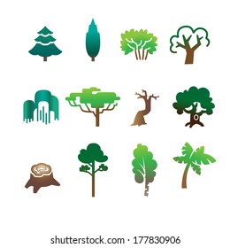 Nature Icon Set. Green Leaves, Branches, Trees,Bushes