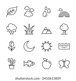 nature icon set isolated on white