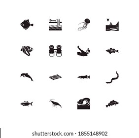Nature icon set and jellyfish with pike fish, mammal and eel. Fillet related nature icon vector for web UI logo design.