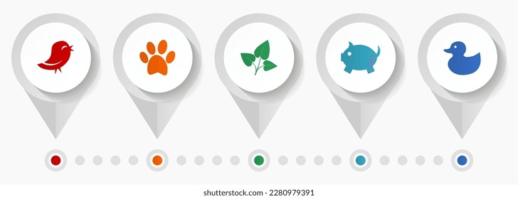 Nature icon set, miscellaneous pointer icons such as bird, animal, leaf, pig and duck for webdesign and mobile applications, flat design infographic vector template in eps 10