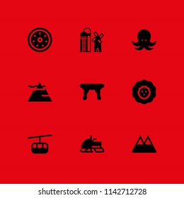 nature icon set. octopus, sheep and barn vector icon for graphic design and web