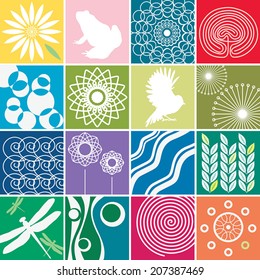 Nature icon set on a colored background. Illustration of the vector.