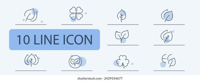 Nature icon set. Planet, shield, green peace, ecology, leaves, greens, water, drop. 10 line icon style. Vector line icon for business and advertising