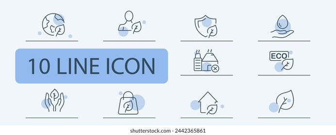 Naturaleza, conjunto de iconos Planeta, brote, vegetación, libro rojo, casa, materiales ambientales, gota. Estilo de icono de 10 líneas Icono de línea vectorial para negocios y publicidad