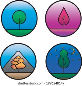 Nature icon set. Plants in circles.