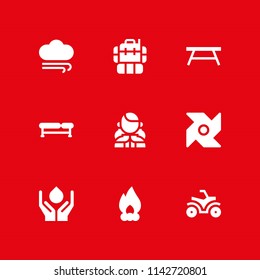 nature icon set. quad, bench and pinwheel vector icon for graphic design and web