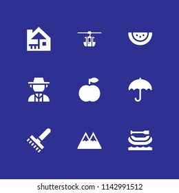nature icon set. rafting, norwegian and cable car cabin vector icon for graphic design and web