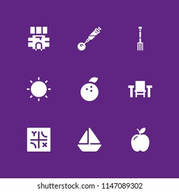 nature icon set. table, apple and tangerine vector icon for graphic design and web