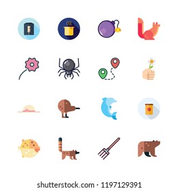 nature icon set. vector set about pitchfork, dolphin, bomb and wheat flour icons set.