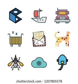 nature icon set. vector set about cheetah, snowing, sailboat and truck icons set.