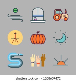 nature icon set. vector set about moon, easel, pumpkin and wind icons set.