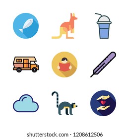 nature icon set. vector set about reading, lemur, cloud and charity icons set.
