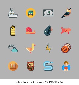 nature icon set. vector set about owl, animals, pig and car icons set.