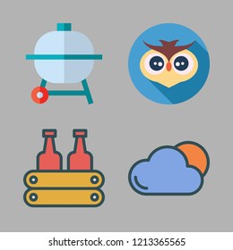 nature icon set. vector set about cloud, barbecue, milk and owl icons set.