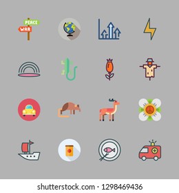 nature icon set. vector set about boat icon, fish, antelope and scarecrow icons set.