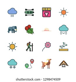 nature icon set. vector set about pamela, snowing, rain and elephant icons set.
