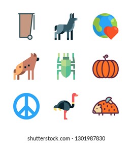 nature icon set. vector set about beetle, hedgehog, hyena and peace icons set.