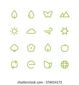 Nature icon set - vector minimalist. Different symbols on the white background.