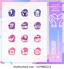Nature icon set vector with negative on colorful concept. Ecology icon for website element, app, UI, infographic, print template and presentation.