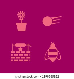 nature icon. nature vector icons set water well, flower pot, snowball and bee