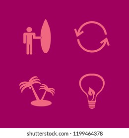 nature icon. nature vector icons set bulb leaf, recycle sign, surfer with board and palm trees
