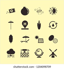 nature icon. nature vector icons set windmill, snowflake sun, hotel location and kiwi